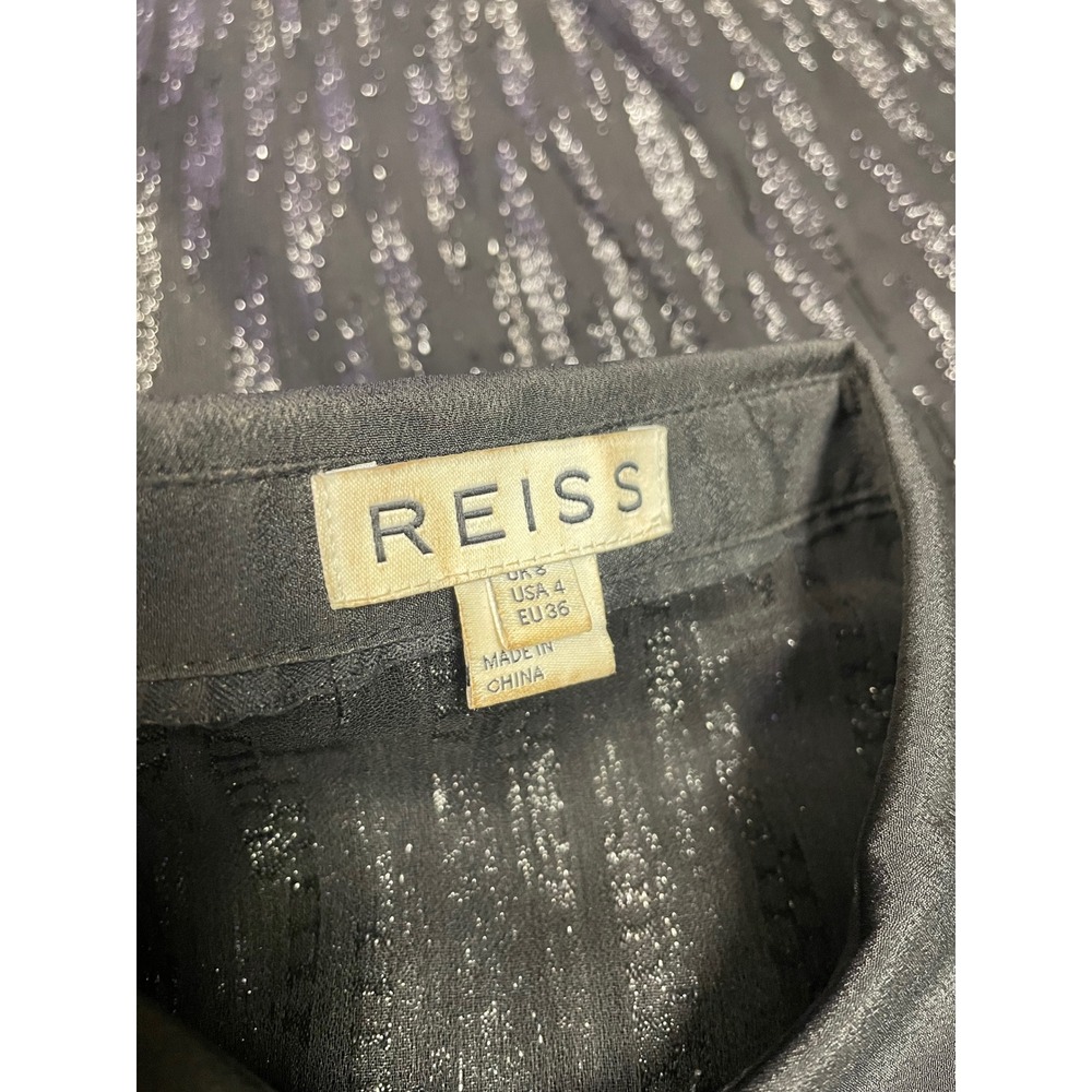 Reiss Black Sheer Metallic Pinstripe Button Up Blouse Goth Romantic Night Out 4 - Picture 4 of 11